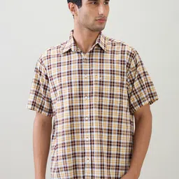 ColorPlus Men Comfort Fit Checked Spread Collar Cotton Casual Shirt-image-55