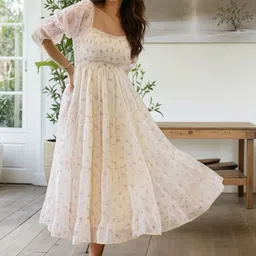 Moda Rapido Floral Print Puff Sleeve Georgette A-Line Midi Dress image 4