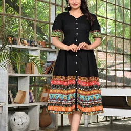 Sadhnazon Ethnic Motifs Print Puff Sleeve A-Line Midi Dress-picture-29