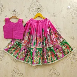 JOVK DESIGN Girls Printed Ready To Wear Lehenga & Blouse image 3