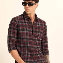 Bushirt Men Classic Fit Tartan Checked Spread Collar Cotton Casual Shirt-picture-11