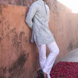 ABKASA Floral Embroidered Mandarin Collar Kurta with Trouser-picture-36