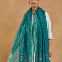 Fabindia Ethnic Motifs Printed Zari Cotton Silk Dupatta-picture-13