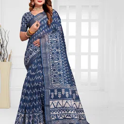 Fevinaa Ajrak Block Zari Linen Blend Block Print Saree-picture-10