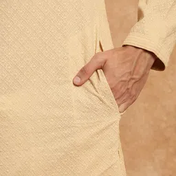 Souragya Men's Beige Solid Cottom Chikankari Work Kurta Set image 5