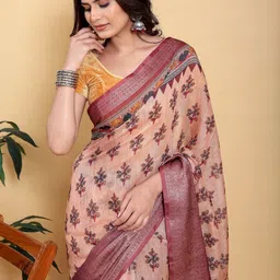Moda Rapido Floral Zari Linen Blend Saree image 4