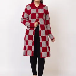 LASOON Women Checked Woollen Longline-picture-18