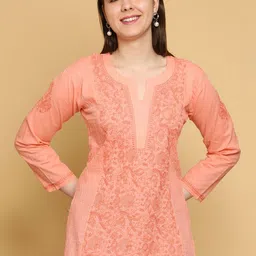 ADA Ethnic Motifs Hand Embroidered Lucknowi Chikankari Kurti-picture-18
