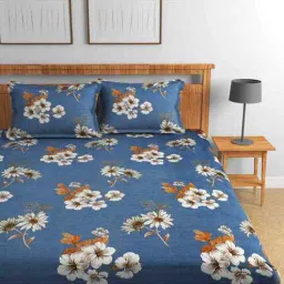 Dark Blue Floral 144 TC Cotton King Sized Bedsheet Bedsheet 2 Pillow Rose Collection-image-6