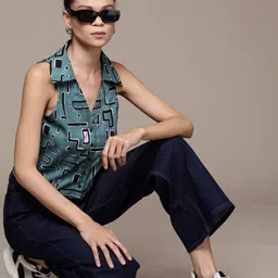 Roadster Abstract Print Crepe Shirt Style Top-image-72