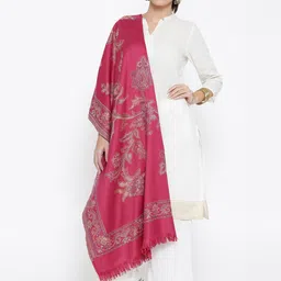 WEAVERS VILLA Pink Pashmina Wool Patterned Shawl-image-21