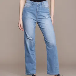 The Roadster Life Co. Women Straight Fit Mildly Distressed Light Fade Stretchable Jeans-picture-38