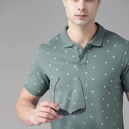 Roadster Men Green & White Printed Polo Collar Pure Cotton T-shirt-picture-47