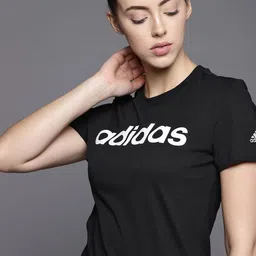 ADIDAS Women Black & White Brand Logo Printed Cotton Slim Fit Sustainable T-shirt-picture-39