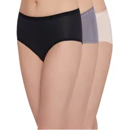 Wacoal Cotton Midi Mid Waist Medium Coverage Solid Panties Black, Beige, Grey (Pack of 3)-image-47