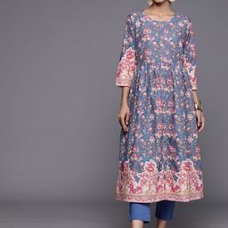 Biba Floral Printed Pure Cotton A-line Kurta with Trousers-picture-28