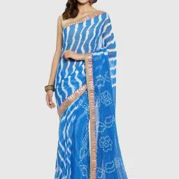 Geroo Jaipur Blue Handcrafted Bandhani Leheriya Chiffon Saree-picture-16