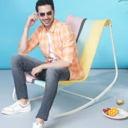 Crocodile Orange Slim Fit Check Cotton Shirt image 5