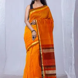 Unnati Silks Turmeric Yellow Cotton Silk Maheshwari Saree with Unstitched Blouse-image-60