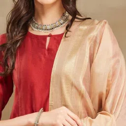 Fabindia Beige Woven Pattern Dupatta image 5