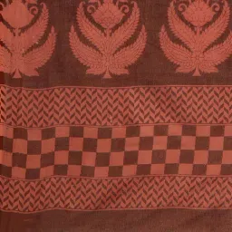 SHANVIKA Mehandi Green & Orange Cotton Printed Saree With Unstitched Blouse image 4