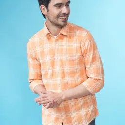 Crocodile Orange Slim Fit Check Cotton Shirt image 3