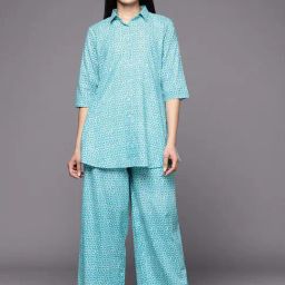 Libas Turquoise Cotton Printed Tunic and Pyjamas Set-picture-40