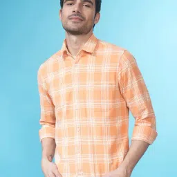 Crocodile Orange Slim Fit Check Cotton Shirt image 4