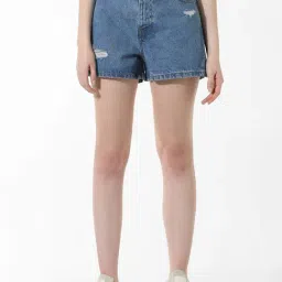 Only Blue Cotton Regular Fit Shorts-image-19