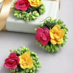 Zeneme Red Yellow Green Floral Gota Patti Drop Maang Tikka & Earring Set-picture-33