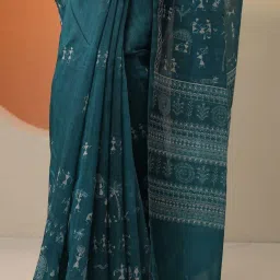 Libas Blue Printed Saree With Unstitched Blouse image 5