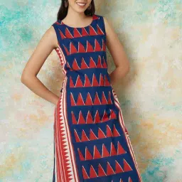 Melange by Lifestyle Blue & Red Cotton Printed Straight Kurta-picture-18