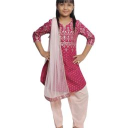 BIBA Girls Plum Cotton Printed Kurta & Salwar With Dupatta-picture-20