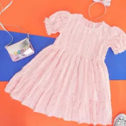 Pantaloons Junior Pink Cotton Self Pattern Dress-picture-17