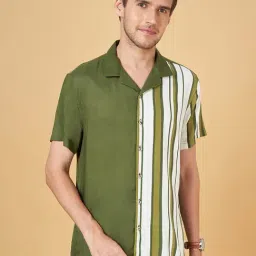 Urban Ranger by Pantaloons Green Cotton Slim Fit Striped Shirt-picture-18