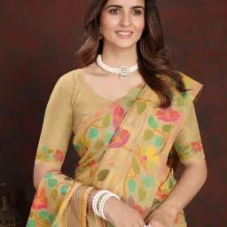 Satrani Beige Woven Saree With Unstitched Blouse image 5