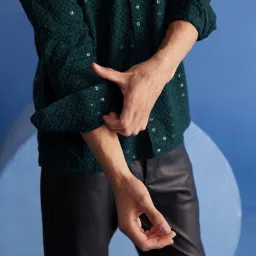 Vastramay Green Regular Fit Embellished Shirt image 5