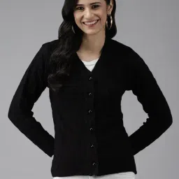 Cayman Black Woolen Textured Cardigan-picture-23