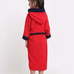 Creeva Melodious Red & Navy Micro Terry 225 GSM Kids Hooded Bathrobe 6-7 Years With Pocket image 3