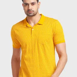 ColorPlus Yellow Cotton Tailored Fit Printed Polo T-Shirt-picture-12