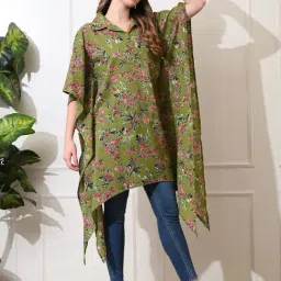 Deckedup Green Cotton Relaxed Fit Floral Print Tunic image 3