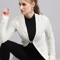 Monte Carlo White Wool Blend Self Full Sleeve Cardigan image 5