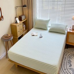 JC HOME Green & White Striped 220 TC King Bedsheet with 2 Pillow Covers-picture-1