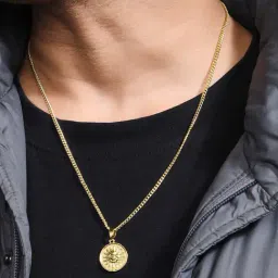 The Bro Code Gold Plated Shining Sun Pendant Necklace for Men-picture-12