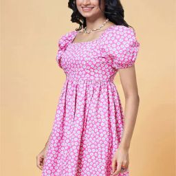 People by Pantaloons Pink Printed A-Line Dress-picture-2