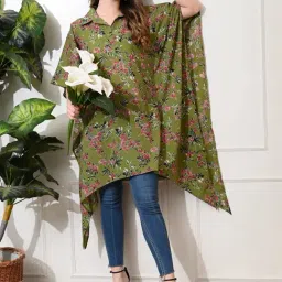Deckedup Green Cotton Relaxed Fit Floral Print Tunic image 4