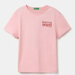 United Colors of Benetton Kids Pink Cotton Floral Print T-Shirt-picture-33
