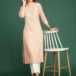 showoffff SHOWOFF Peach Cotton Printed Kurta image 5