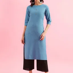 KALINI Round Neck Three Quarter Sleeves Straight Kurta-picture-36