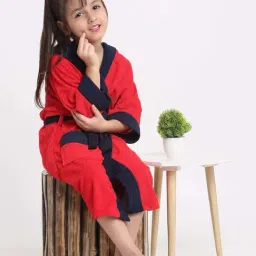 Creeva Melodious Red & Navy Micro Terry 225 GSM Kids Hooded Bathrobe 6-7 Years With Pocket image 4